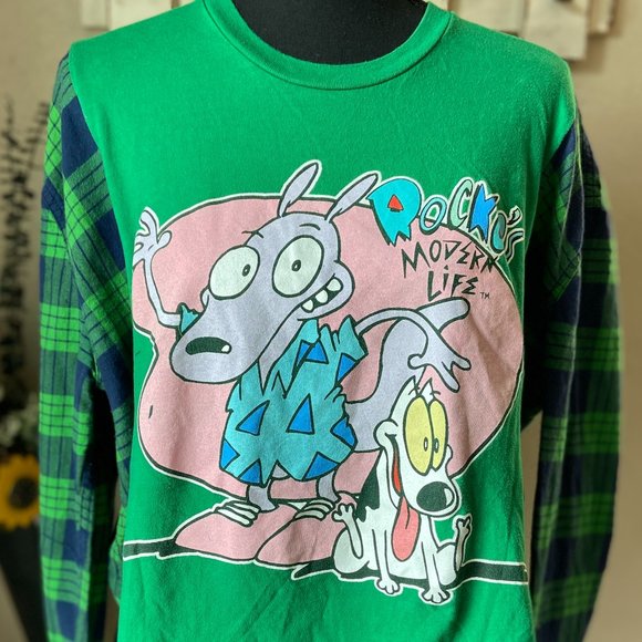 Rocko's Modern Life Refashioned Reworked Upcycled Flannel ~S/M See Measurements - Picture 1 of 5